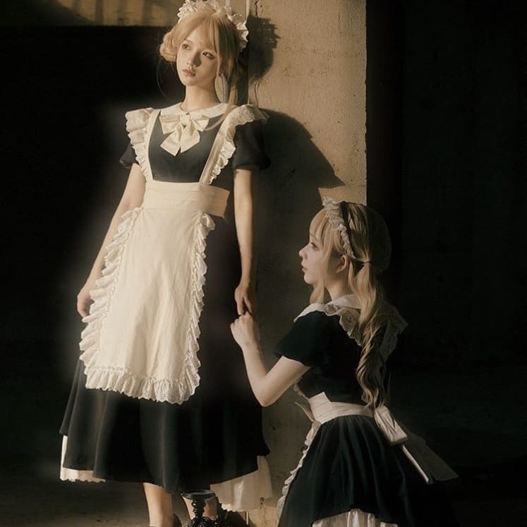 メイド服 優雅な令嬢風フリル装飾メイド衣装セット