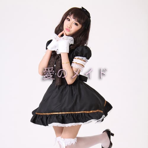 クラシック メイド服 4点セット 黒 可愛いフリル付き