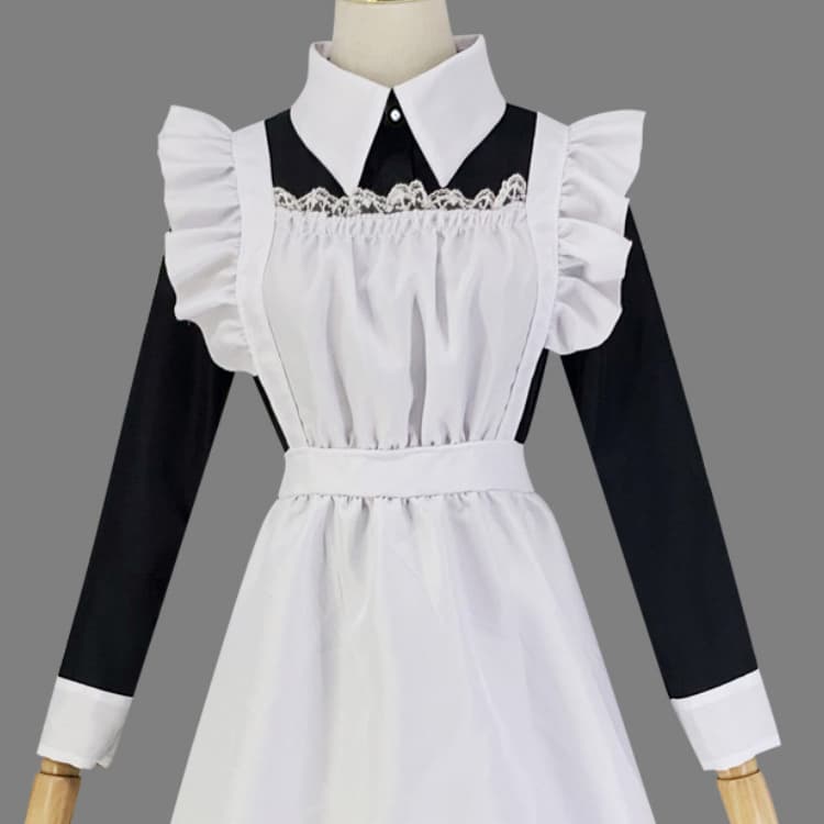 クラシック長袖ロング丈メイド服白黒変身衣装