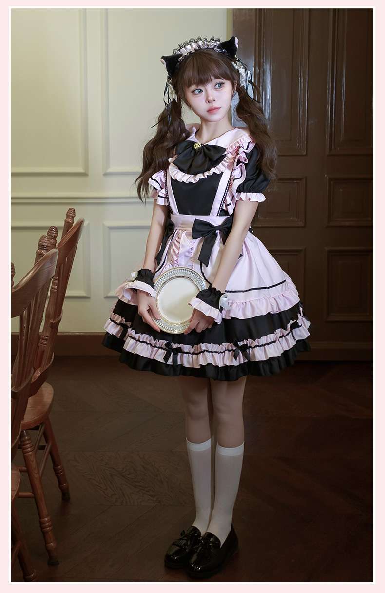 ふんわりフリルメイド服ワンピース