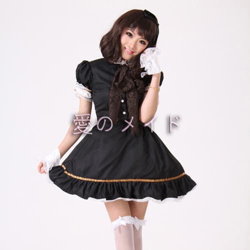 クラシック メイド服 4点セット 黒 可愛いフリル付き