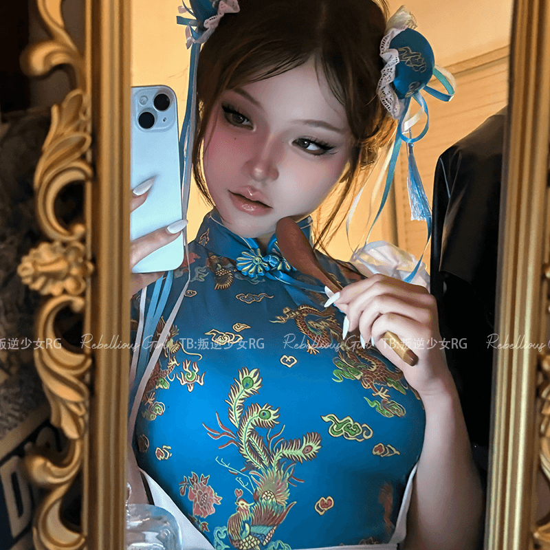 メイド服 チャイナ風花柄メイドワンピース