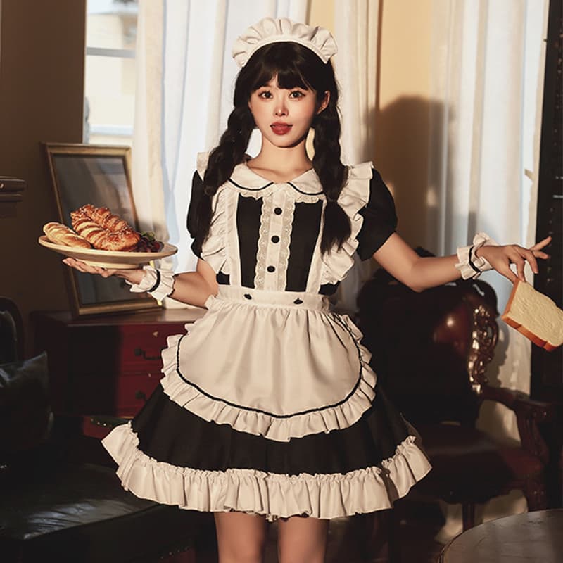 メイド服 丸襟フリル袖クラシカルメイドワンピース