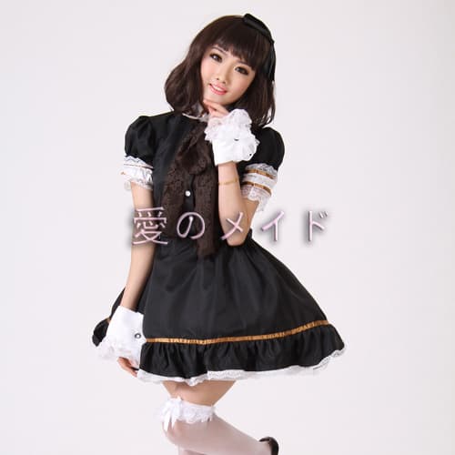 クラシック メイド服 4点セット 黒 可愛いフリル付き