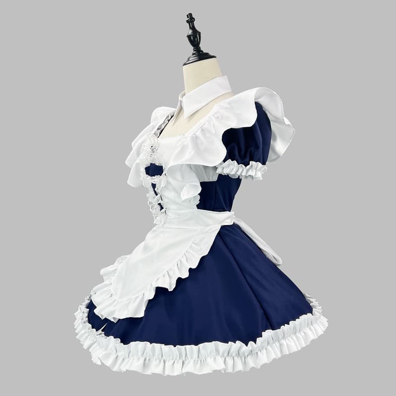 十字柄メイド服ワンピース衣装セット 黒/ネイビー