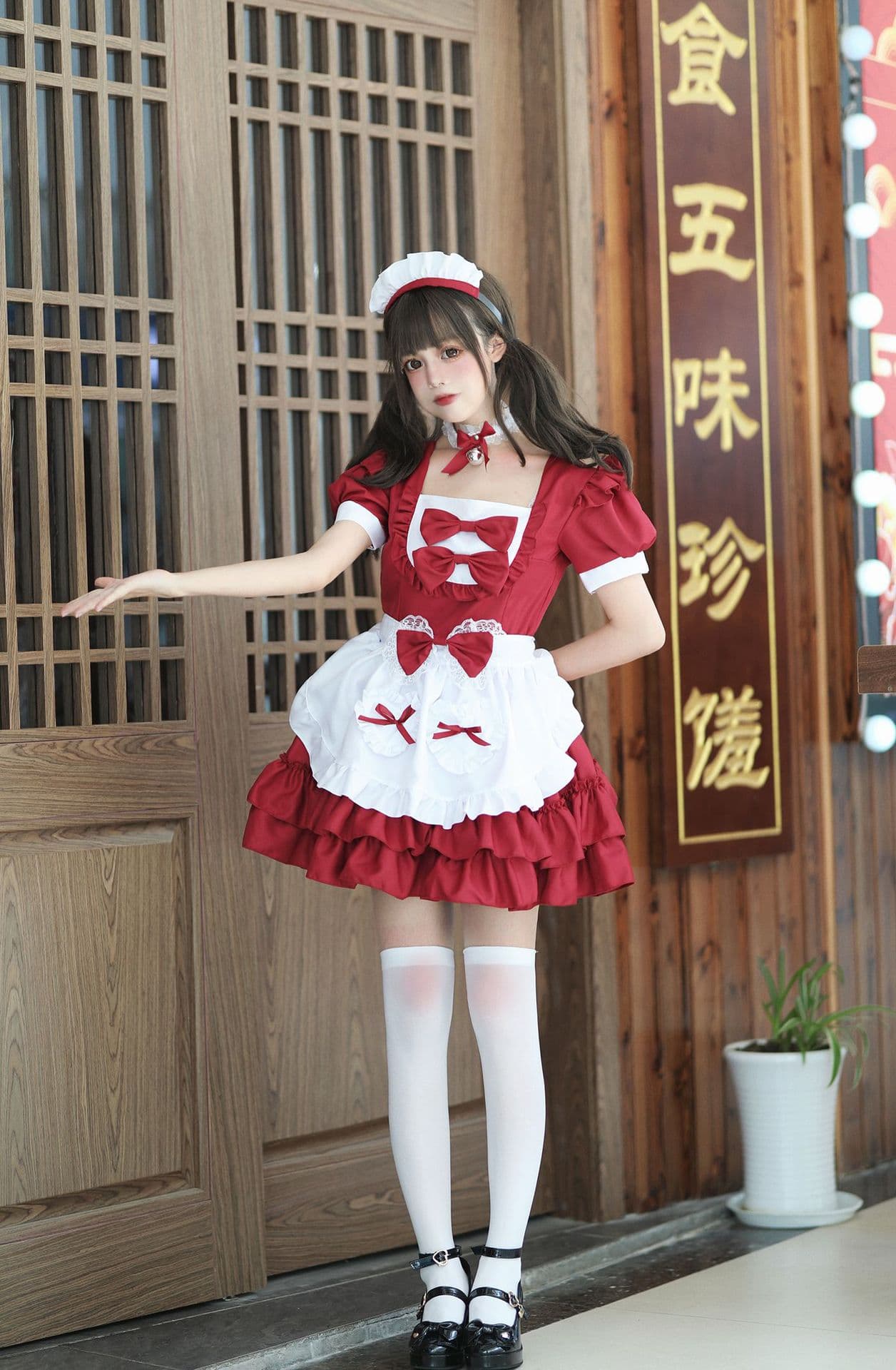 姫系フリルメイド服 胸リボンワンピース