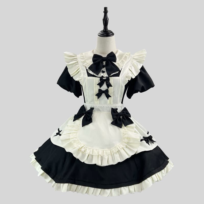 フレンチメイド服 ワンピース 黒白 フリル コスプレ衣装　フレンチ