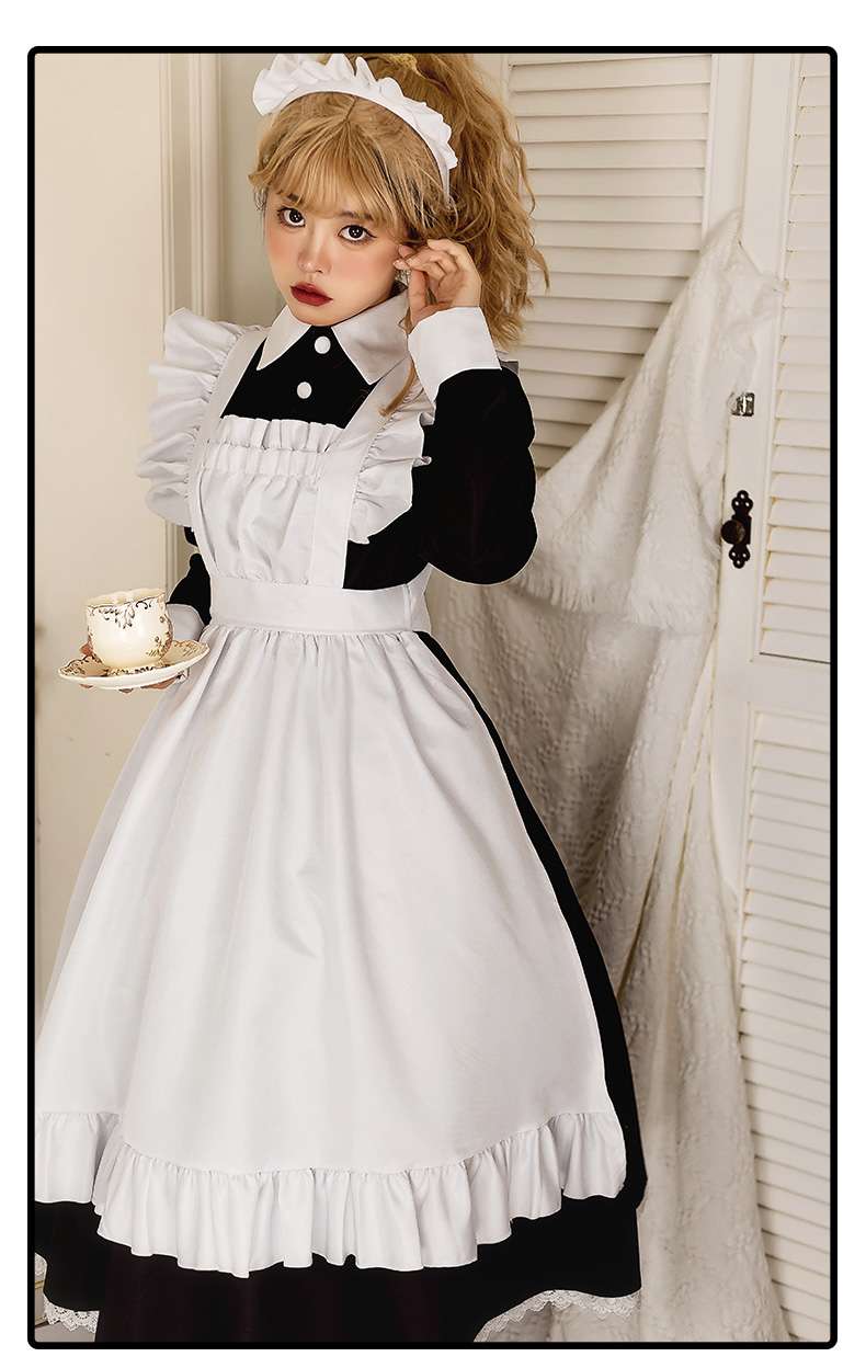 メイド服 メイド風フリルエプロンワンピース