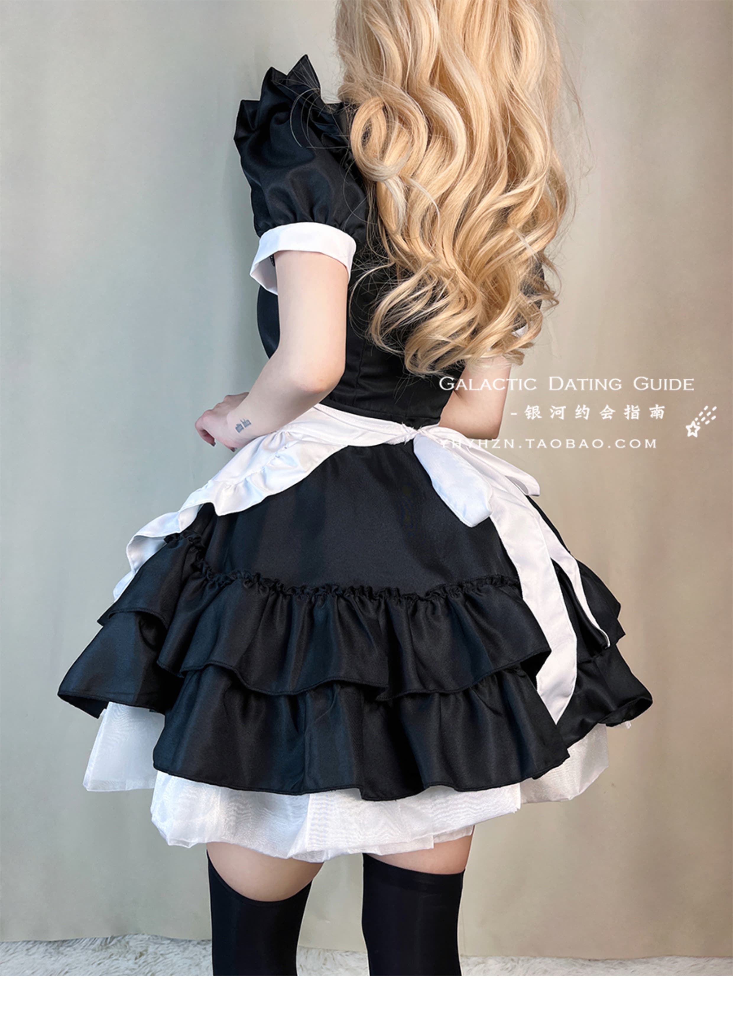 メイド服 豪華多段リボン付きフリルエプロンドレス
