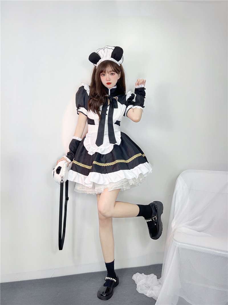 フリル付きパンダモチーフメイド服