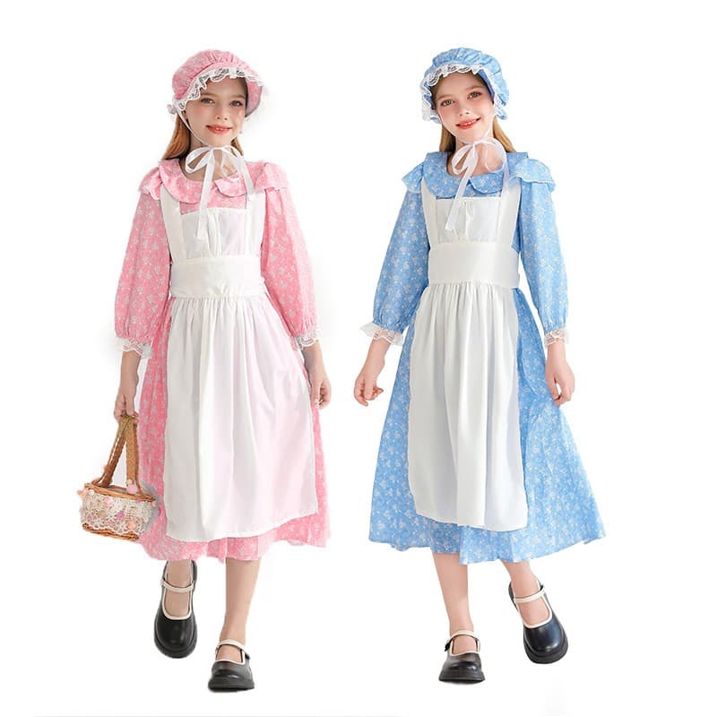 メイド服 小花柄ヴィンテージ風ロングメイド衣装セット
