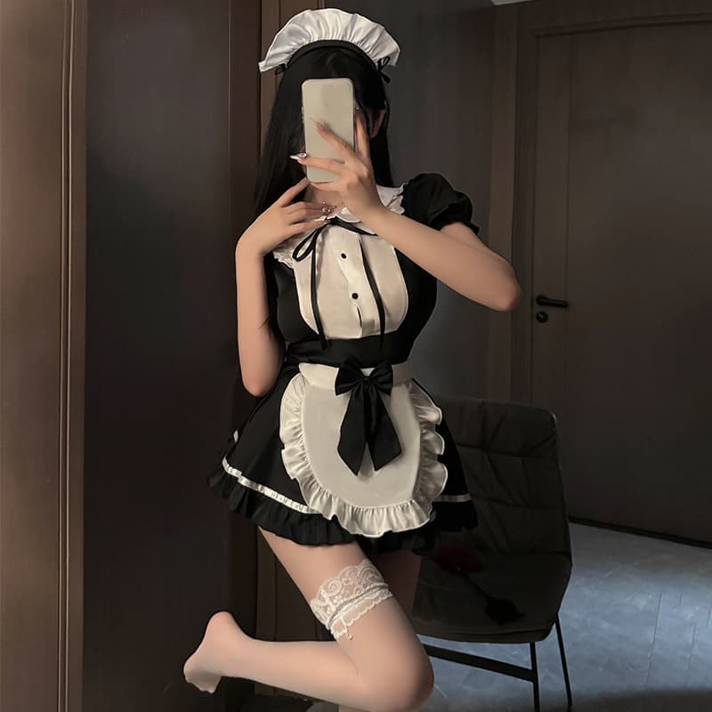 フレンチ風二色つるつる生地メイド服コスプレ衣装