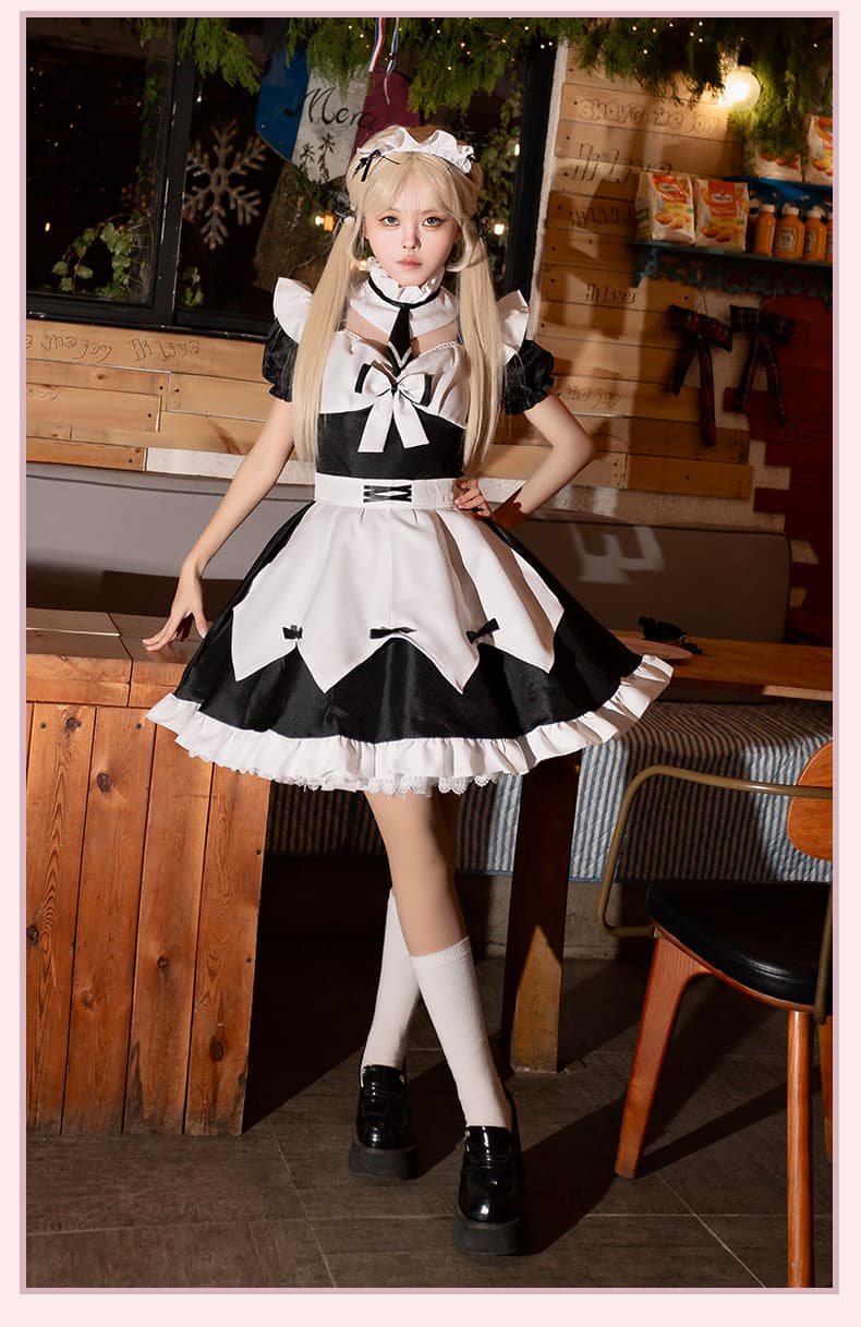 清楚な双色メイド服ワンピース