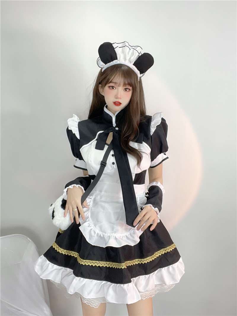 フリル付きパンダモチーフメイド服