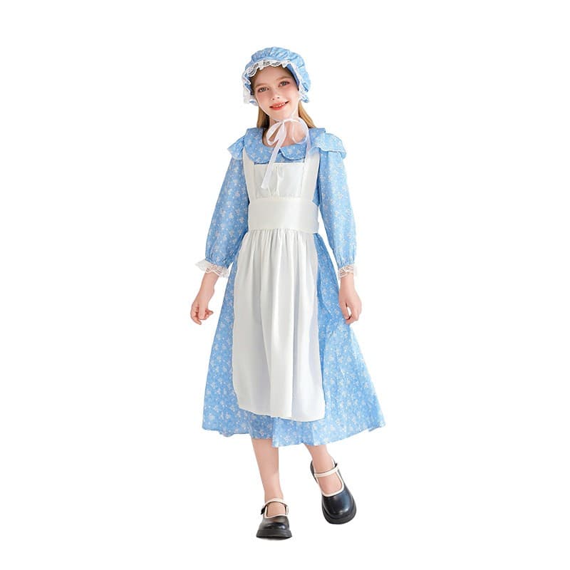 メイド服 小花柄ヴィンテージ風ロングメイド衣装セット