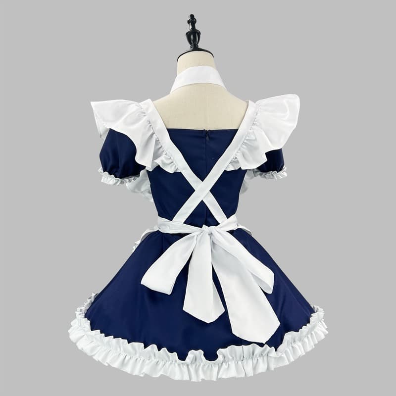 十字柄メイド服ワンピース衣装セット 黒/ネイビー