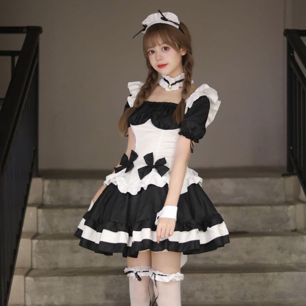 ふんわりメイド服リボンワンピース