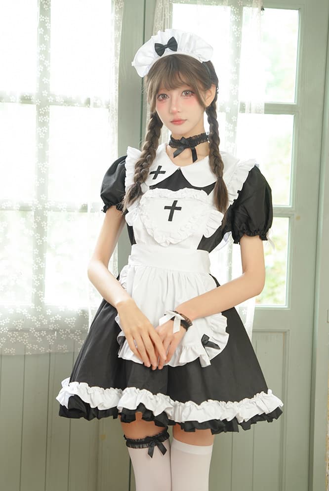 ゴシック調フリルメイド服 十字架デザイン