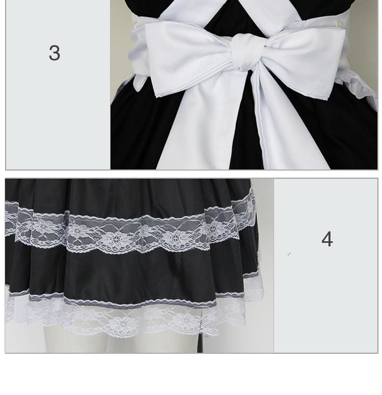 フレンチ風フロント編み上げメイド服 黒白レース衣装