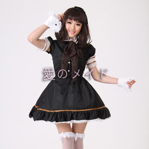 クラシック メイド服 4点セット 黒 可愛いフリル付き
