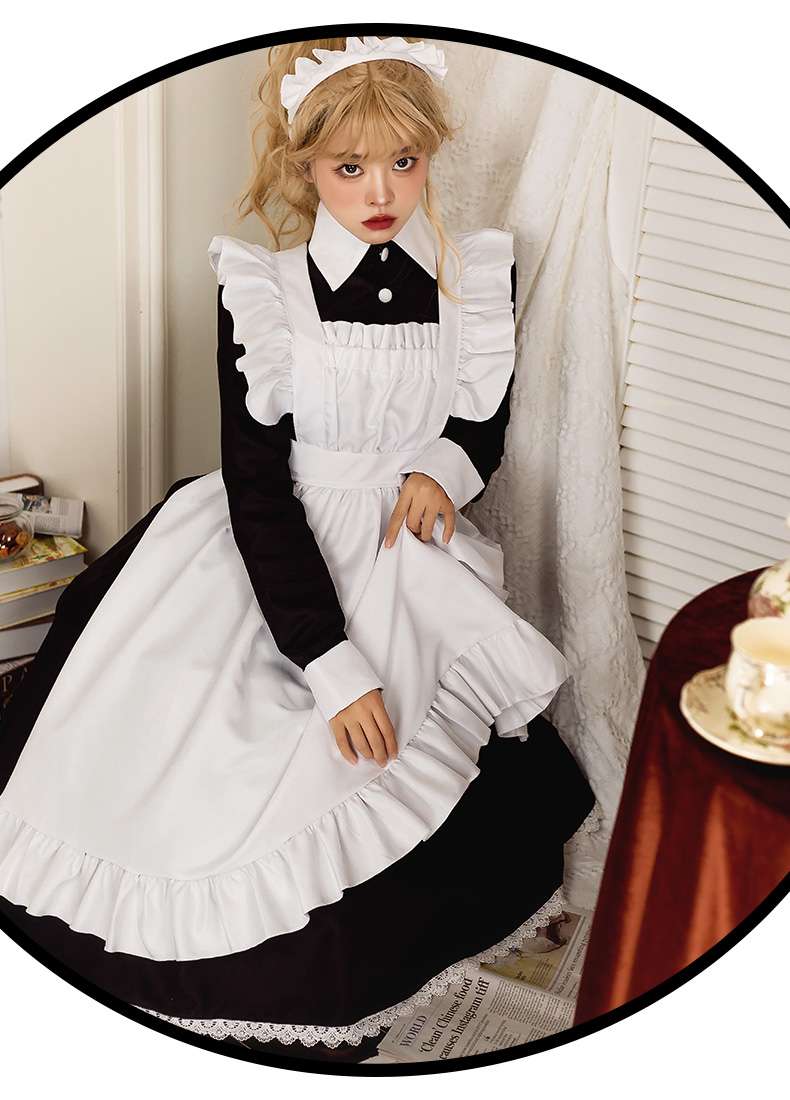 メイド服 メイド風フリルエプロンワンピース