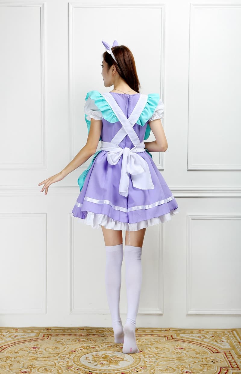 紫水色フレンチメイド服 猫耳付きコスプレ衣装