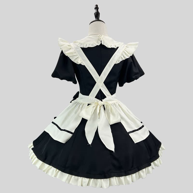 フレンチメイド服 ワンピース 黒白 フリル コスプレ衣装　フレンチ
