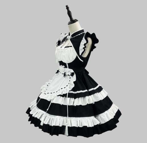 新品黒メイド服可愛いフリルワンピース