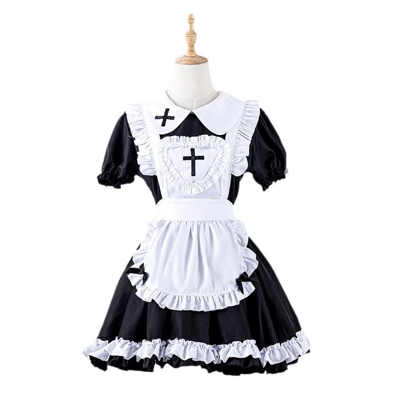 ゴシック調フリルメイド服 十字架デザイン