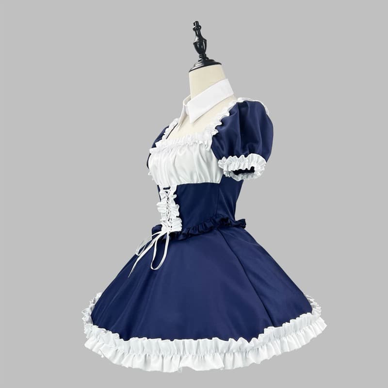 十字柄メイド服ワンピース衣装セット 黒/ネイビー