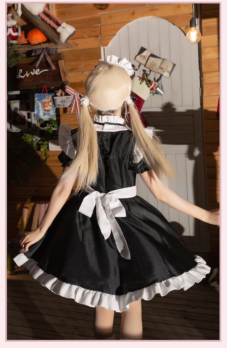 清楚な双色メイド服ワンピース