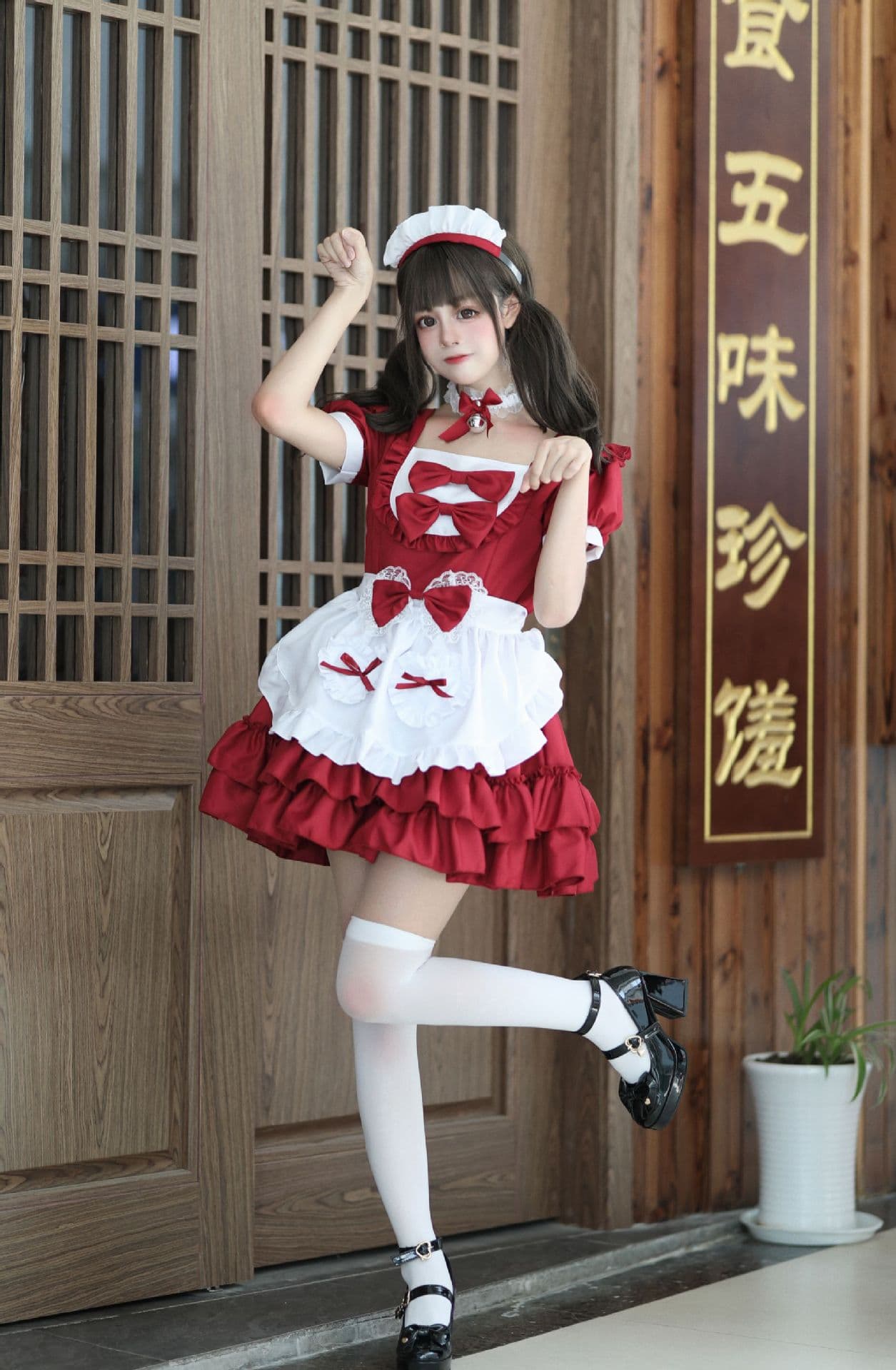 姫系フリルメイド服 胸リボンワンピース