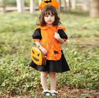 黒とオレンジの蝙蝠メイド服 子供用ハロウィン衣装