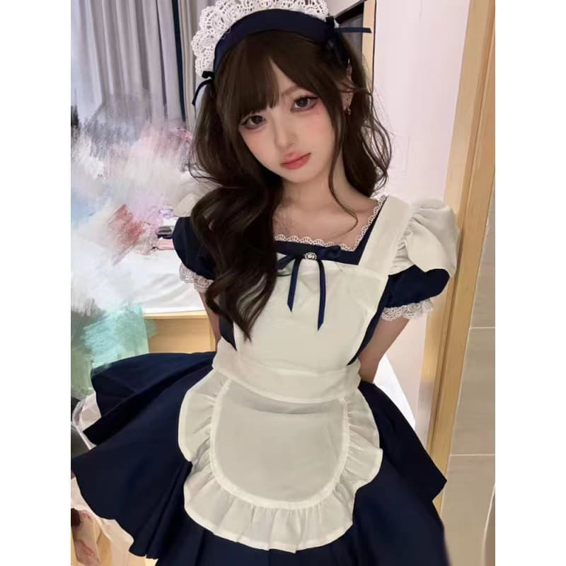 リボン付きレースエプロンメイド服