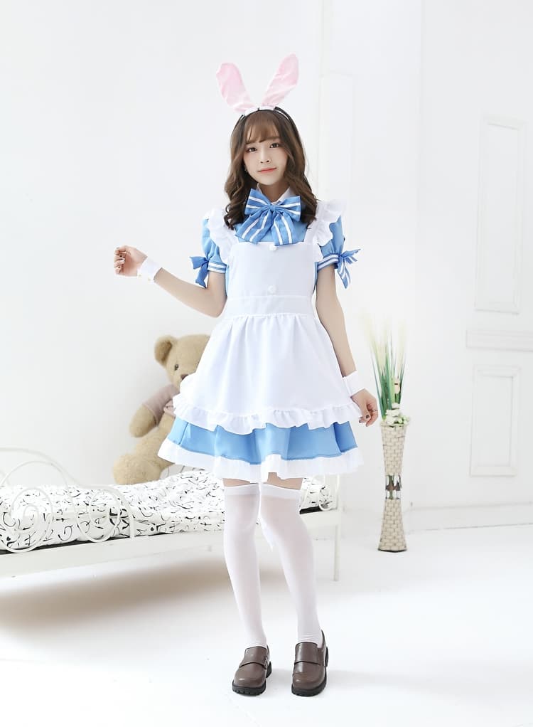 うさ耳付き フレンチメイド服 青白 可愛い変身衣装