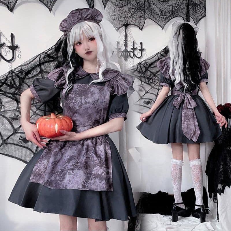 メイド服 魔女風フリル付きエプロンドレス