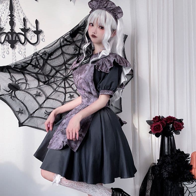 メイド服 魔女風フリル付きエプロンドレス