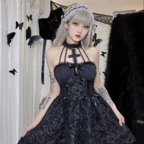 メイド服 黒レース メイド風ワンピース ゴシックコスチューム