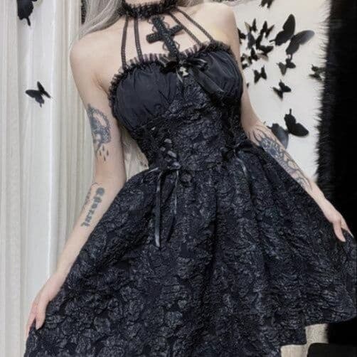 メイド服 黒レース メイド風ワンピース ゴシックコスチューム