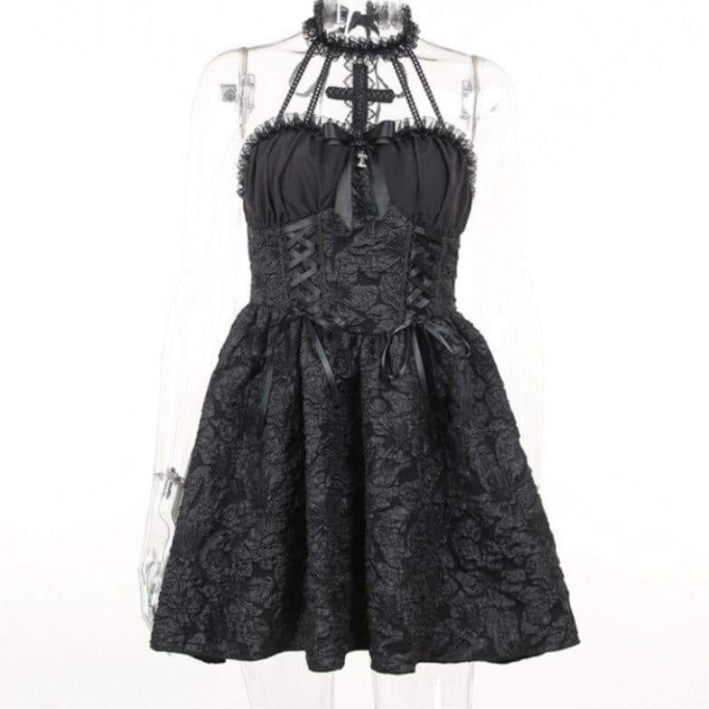 メイド服 黒レース メイド風ワンピース ゴシックコスチューム