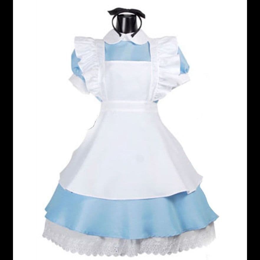 水色アリスメイド服3点セット ワンピース エプロン カチューシャ