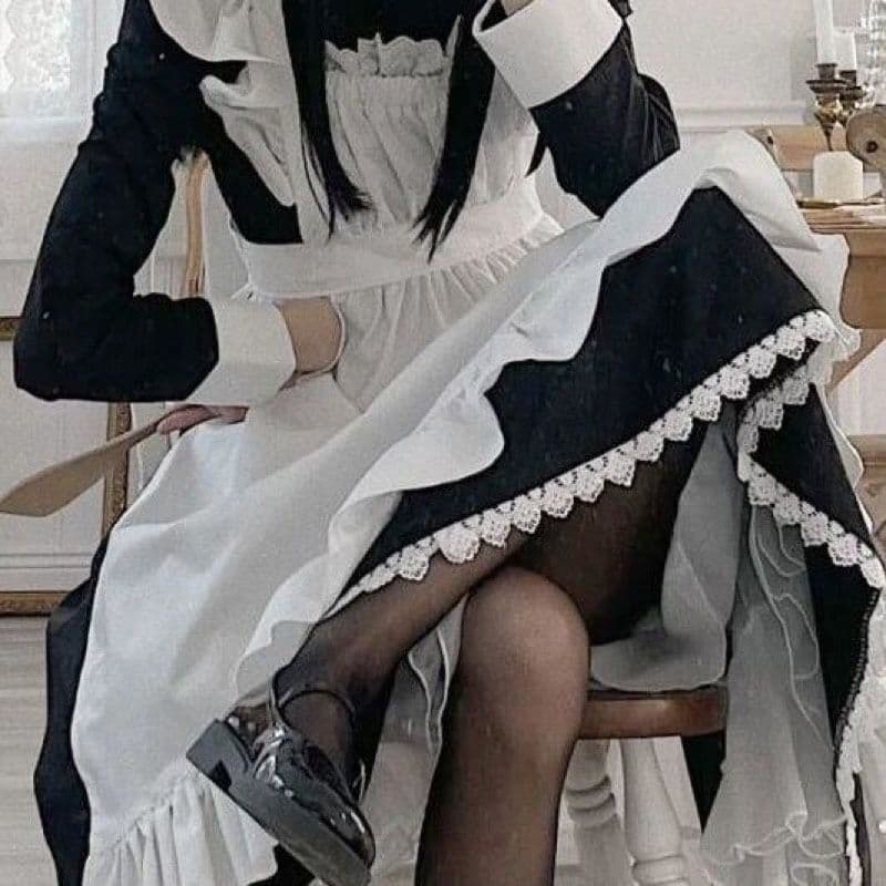 黒メイド服 ワンピース 猫耳付き コスプレ衣装 女性用 クラシカル