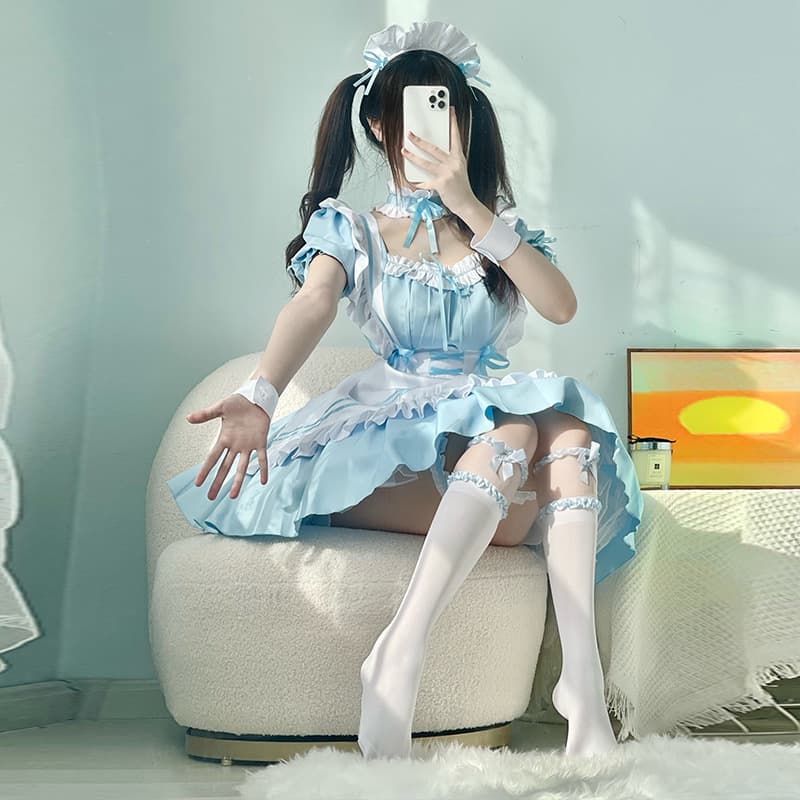 メイド服 ふんわりフリルリボンメイドワンピース フレンチ