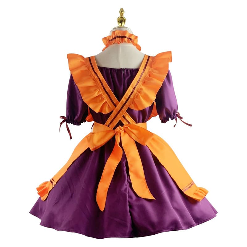 ハロウィン 紫×橙 コウモリ柄メイド服 仮装衣装