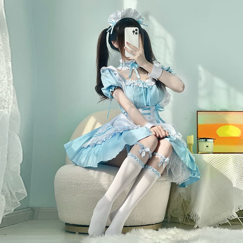 メイド服 ふんわりフリルリボンメイドワンピース フレンチ