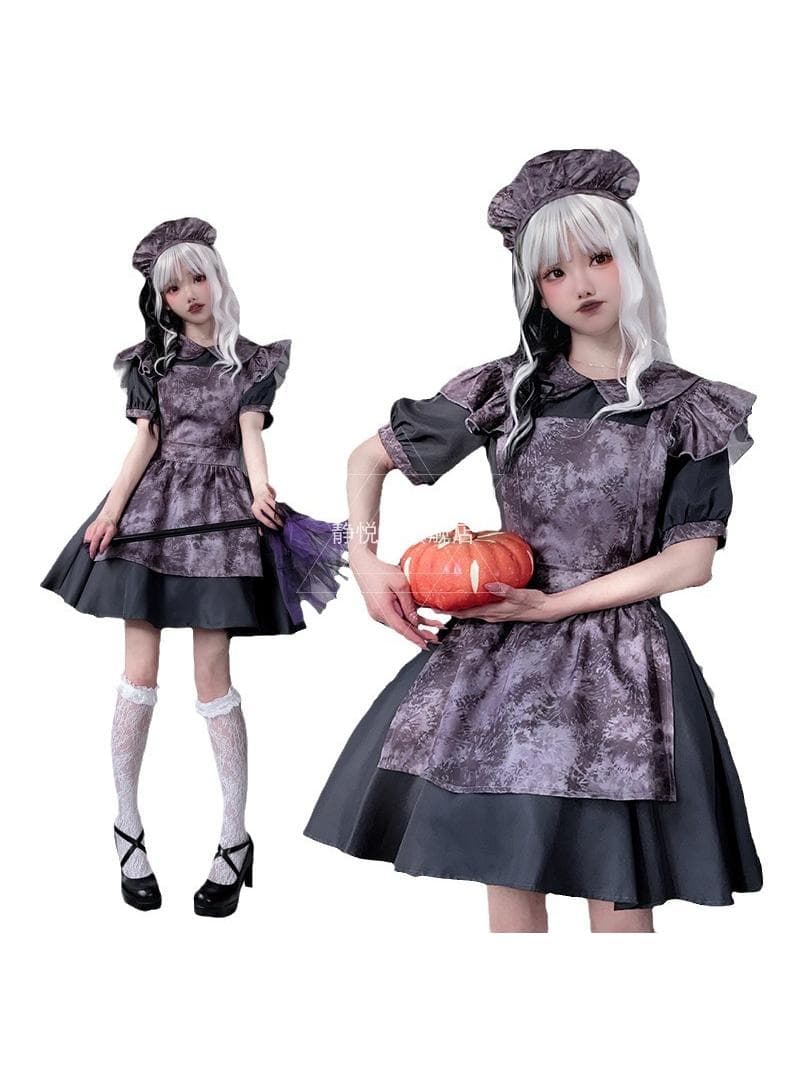 メイド服 魔女風フリル付きエプロンドレス