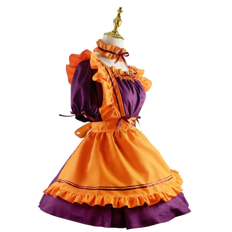 ハロウィン 紫×橙 コウモリ柄メイド服 仮装衣装