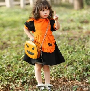 黒とオレンジの蝙蝠メイド服 子供用ハロウィン衣装