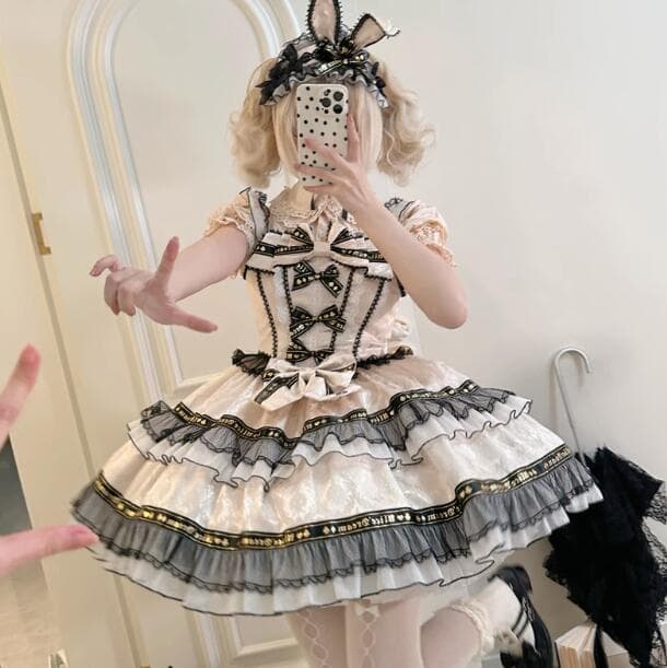 【新作】白×黒チェック リボン付き 豪華メイド服 衣装
