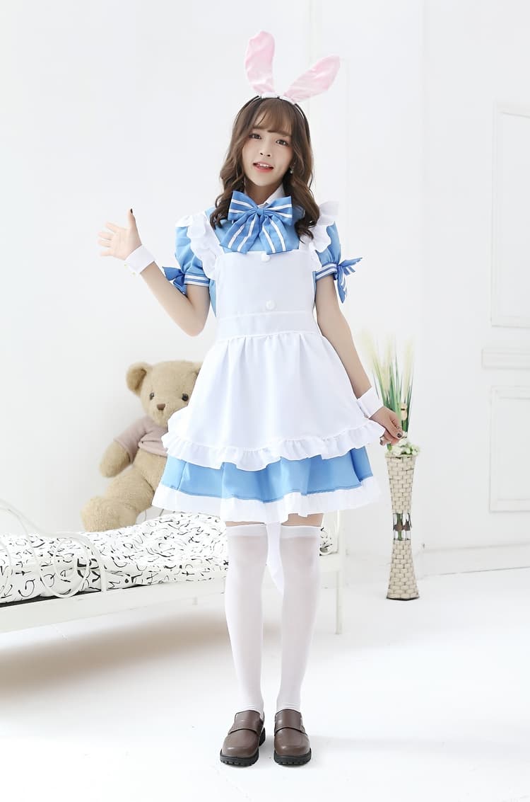 うさ耳付き フレンチメイド服 青白 可愛い変身衣装